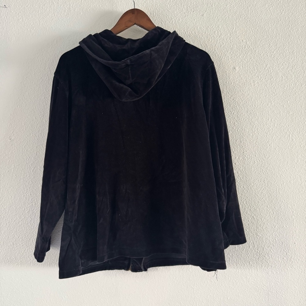 Y2K Velour Zip Up Hoodie Large Black Loungewear Cozy Athleisure Cotton Couture - Picture 10 of 12